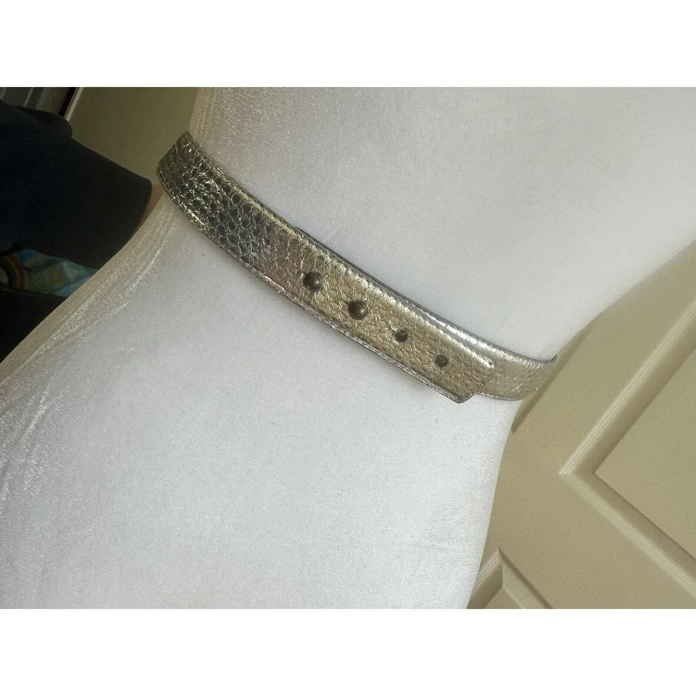 Vtg Snakeskin Waist Belt Genuine Statement Silver Sz M 80’s Rockabilly Embossed